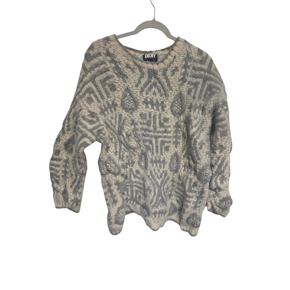 DKNY Donna Karan New York Geometric Knit Wool Sweater Women's‎ M Handknit